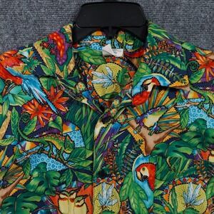 Island Laundry Hawaiian Shirt Mens Large Green Tropical Parrot Frog Made USA